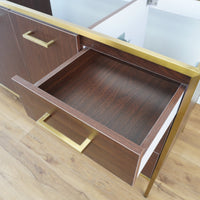 60-inch Brass Metal Frame Bathroom Vanity in Walnut