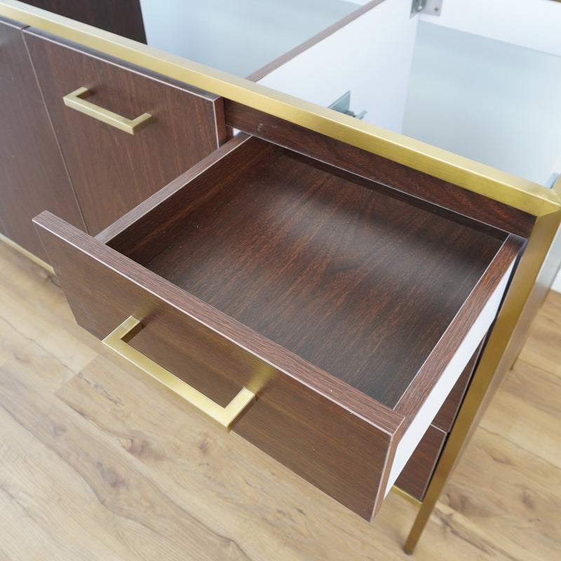60-inch Brass Metal Frame Bathroom Vanity in Walnut