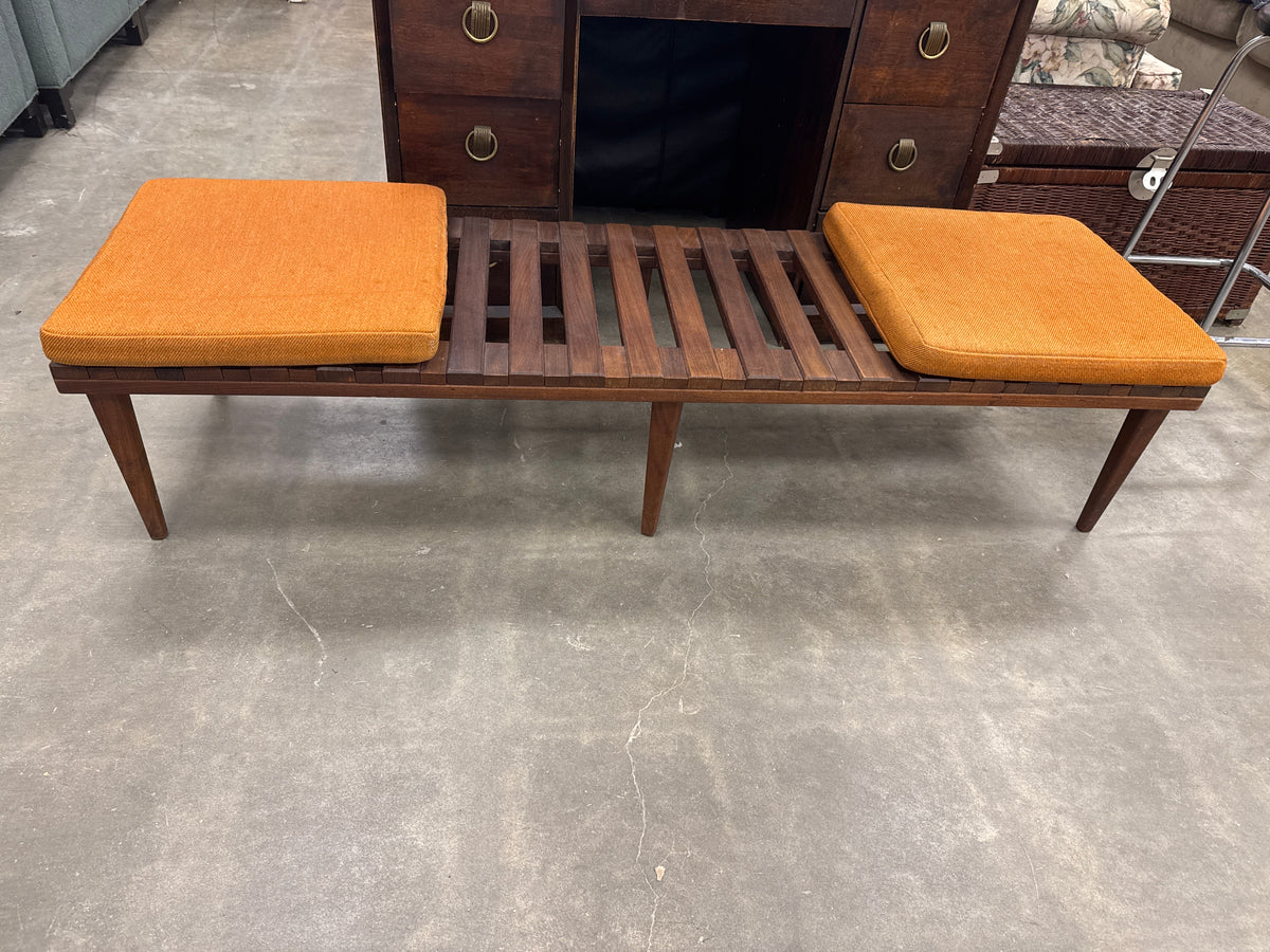 MCM Slatted Bench With 2 Cushions