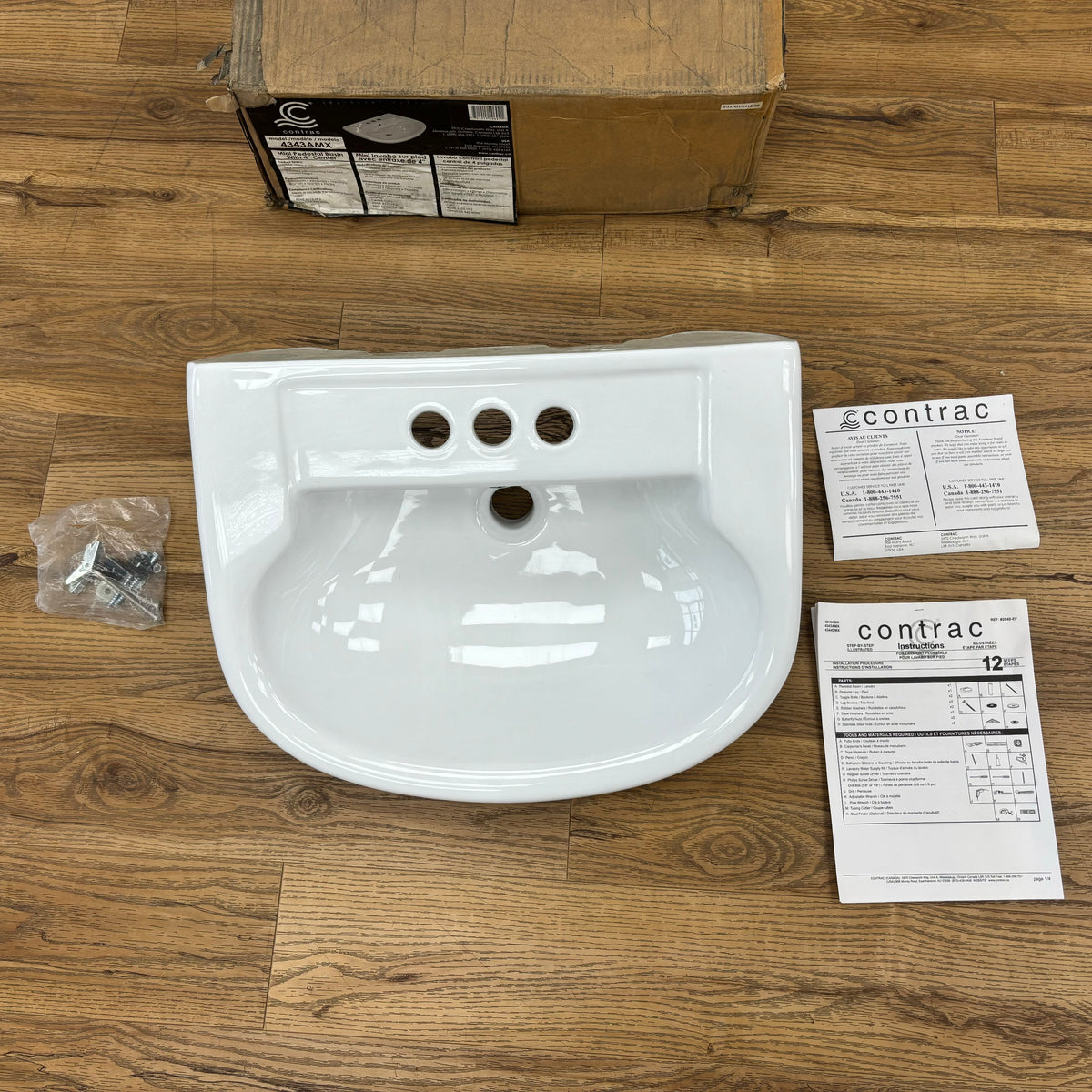 20.5x16.5-Inch Mini Pedestal Basin Only with 4in. Center in White, 4343AMX
