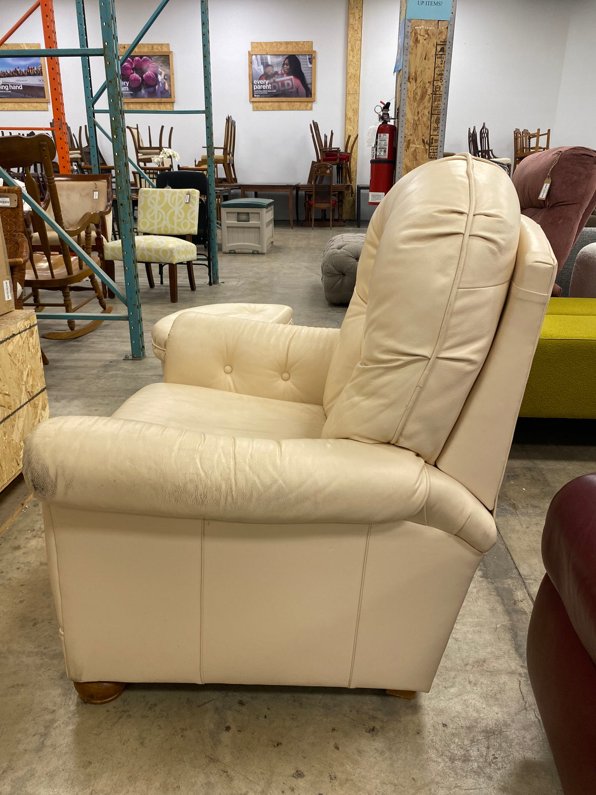 Cream Leather Recliner With Ottoman