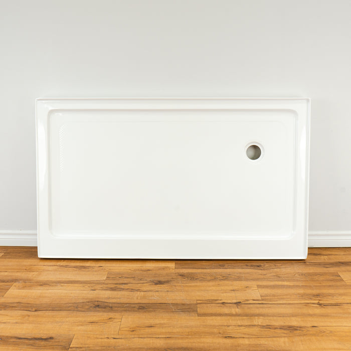 60" x 36" Right Side Drain Acrylic Shower Base in White
