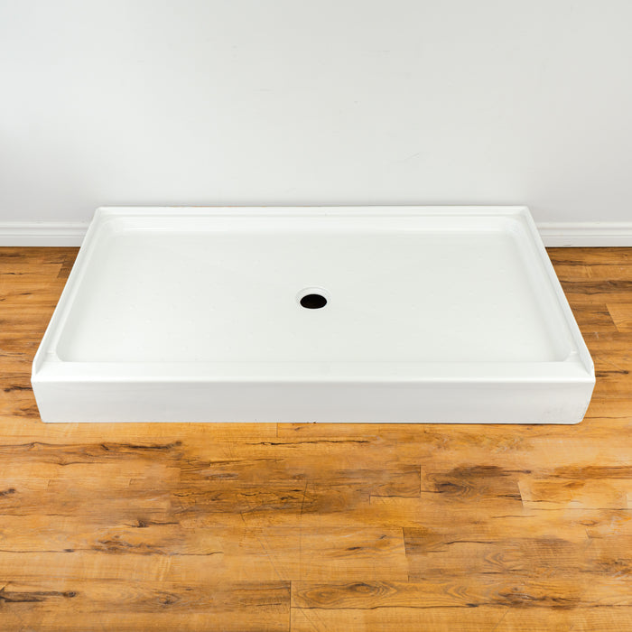60" x 36" Center Drain Acrylic Shower Base in White