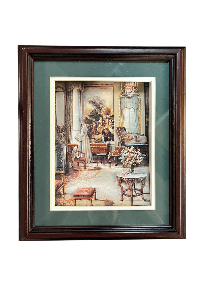 Victorian Parlour Diorama - Green Background on Red Wood Frame