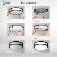 15"W QLED Double Ring Flush Mount Fixture
