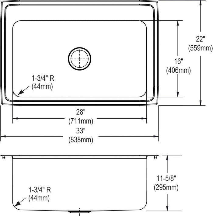 Elkao|#Elkay DLRS3322123 18 Gauge Stainless Steel 33 Inch x 22 Inch x 11.625 Inch Single Bowl Top Mount Kitchen Sink- 3 Hole,