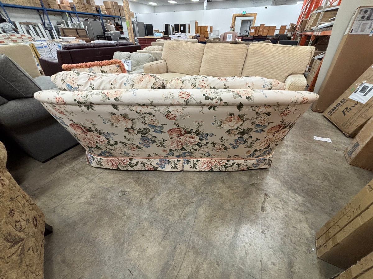 White Floral Loveseat with Throw Pillows