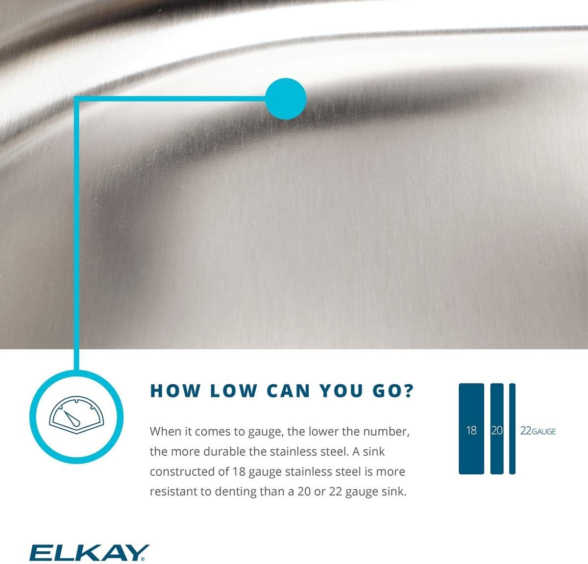 Elkao|#Elkay DLRS3322123 18 Gauge Stainless Steel 33 Inch x 22 Inch x 11.625 Inch Single Bowl Top Mount Kitchen Sink- 3 Hole,