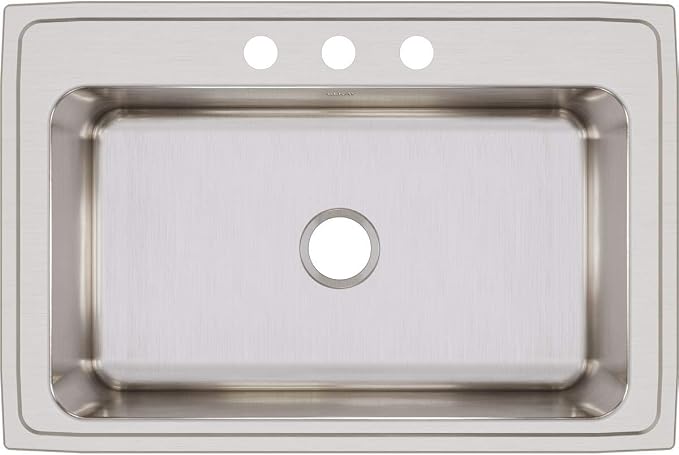 Elkao|#Elkay DLRS3322123 18 Gauge Stainless Steel 33 Inch x 22 Inch x 11.625 Inch Single Bowl Top Mount Kitchen Sink- 3 Hole,