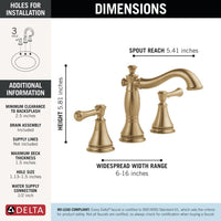 Delta Faucet Cassidy Widespread Bathroom Faucet 3 Hole, Gold Bathroom Faucet, Bathroom Sink Faucet, Metal Drain Assembly, Champagne Bronze 3597LF-CZMPU