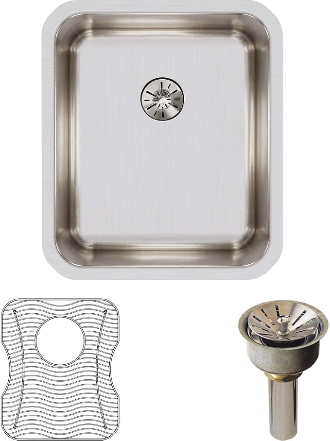 Elkay ELUH1316PDBG Lustertone Classic Single Bowl Undermount Stainless Steel Sink Kit with Perfect Drain