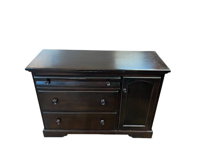 Dark Wood Storage Cabinet With Drawers & Side Door