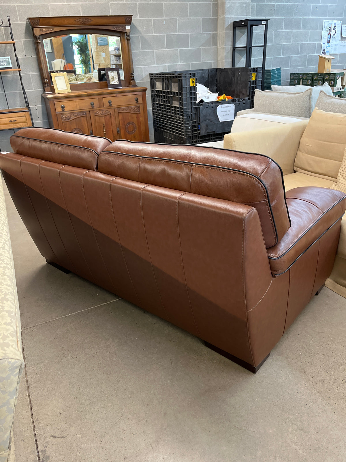 70" Brown Leather Loveseat Sofa
