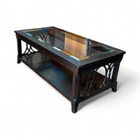 Glass Top Coffee Table With Geometric Wood Sides