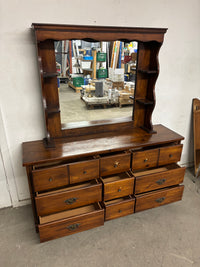 60"W 9 Pine Dresser with Mirror