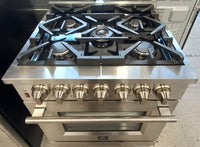 Forno Capriasca 30-inch Freestanding Dual Fuel Range All Stainless Steel, 5 Brass Burners, 4.32 cu.ft.