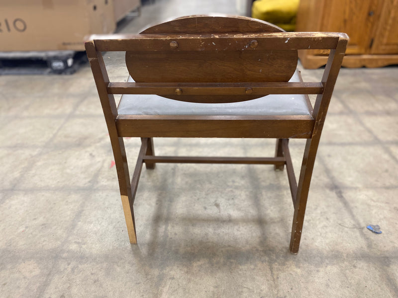 Small Brown Vintage Makeup Vanity With Wooden Chair