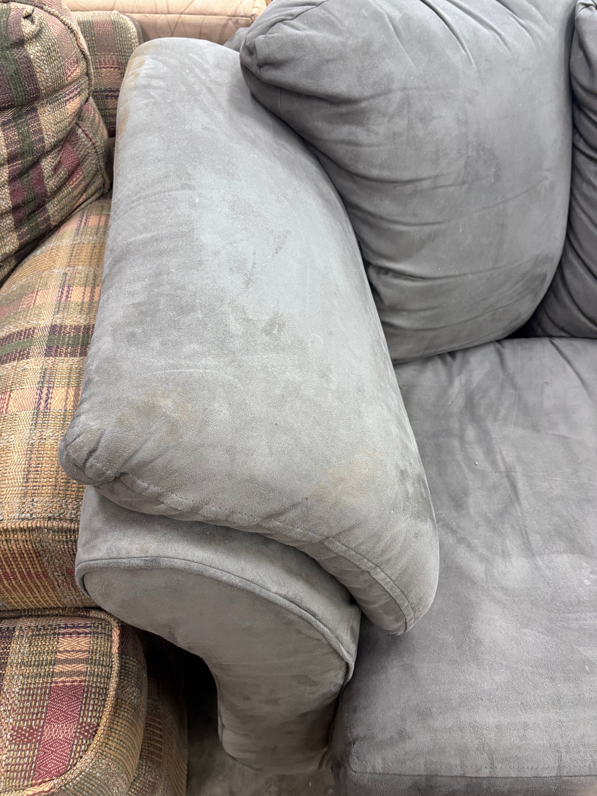 Grey Plush 3-Seater Sofa