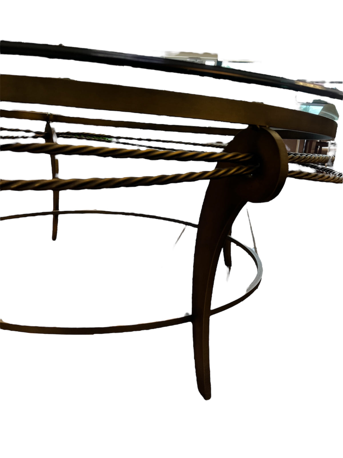 Round Coffee Table With Bronze Base & Rope Detailing