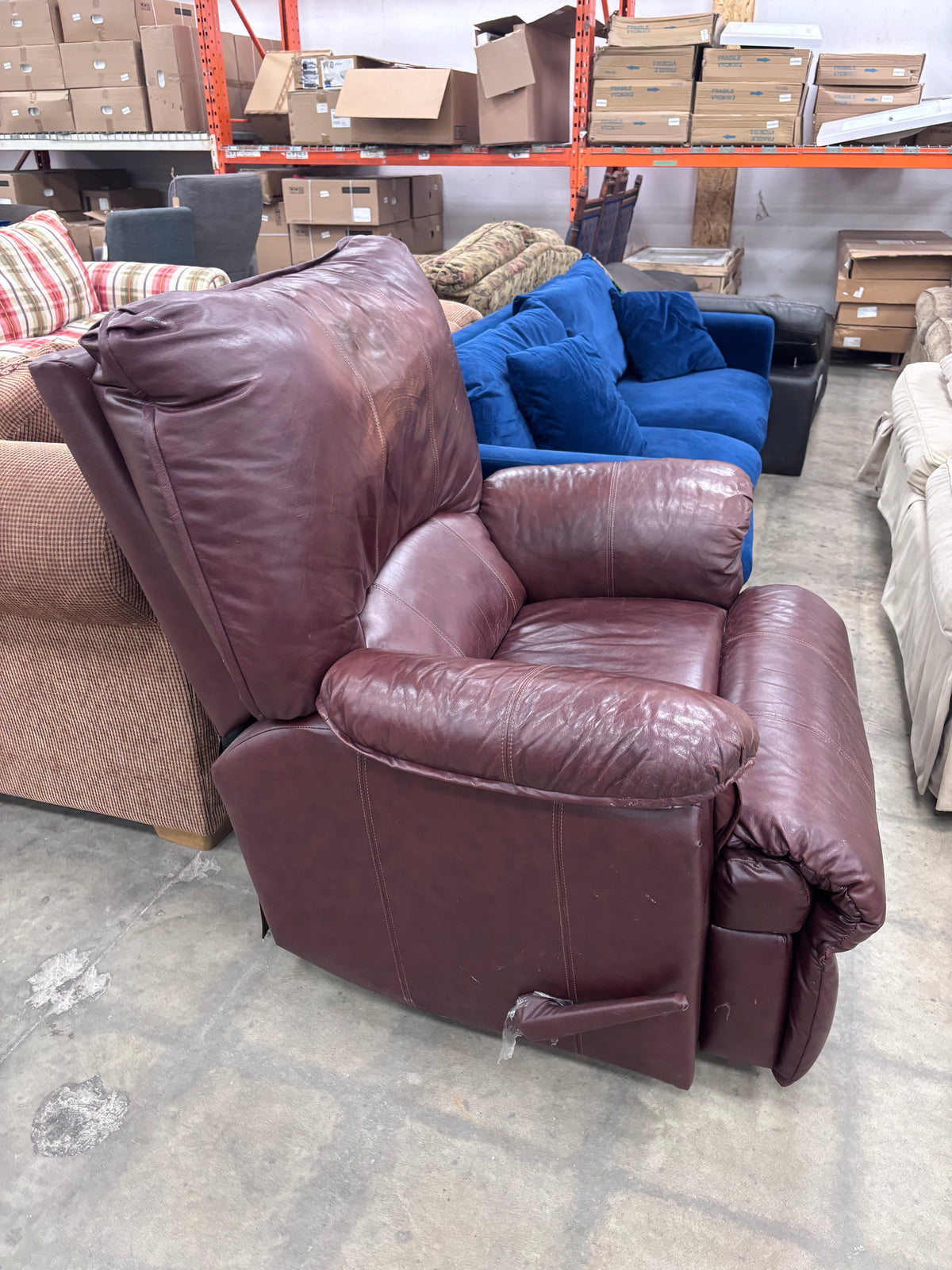 Dark Brown Leather Swivel Manual Recliner