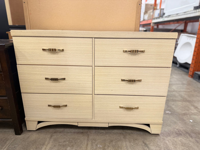 Light Colored Veneer 6 Drawer Dresser with Matching Mirror
