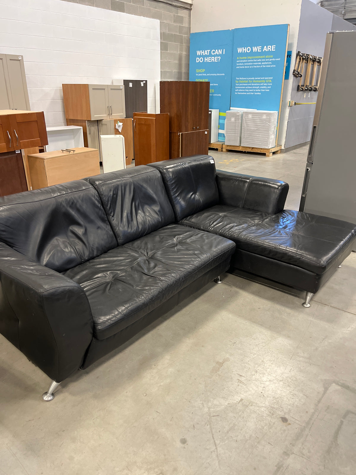 96"W 2-Piece Black Leatherette Sectional Sofa