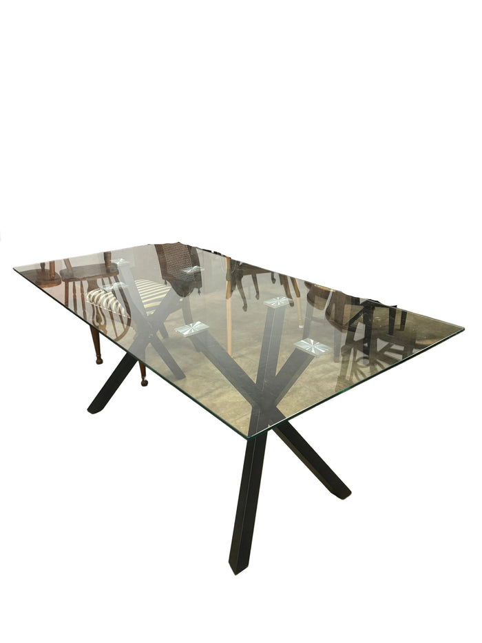 Contemporary Metal and Glass Rectangular Dining Table