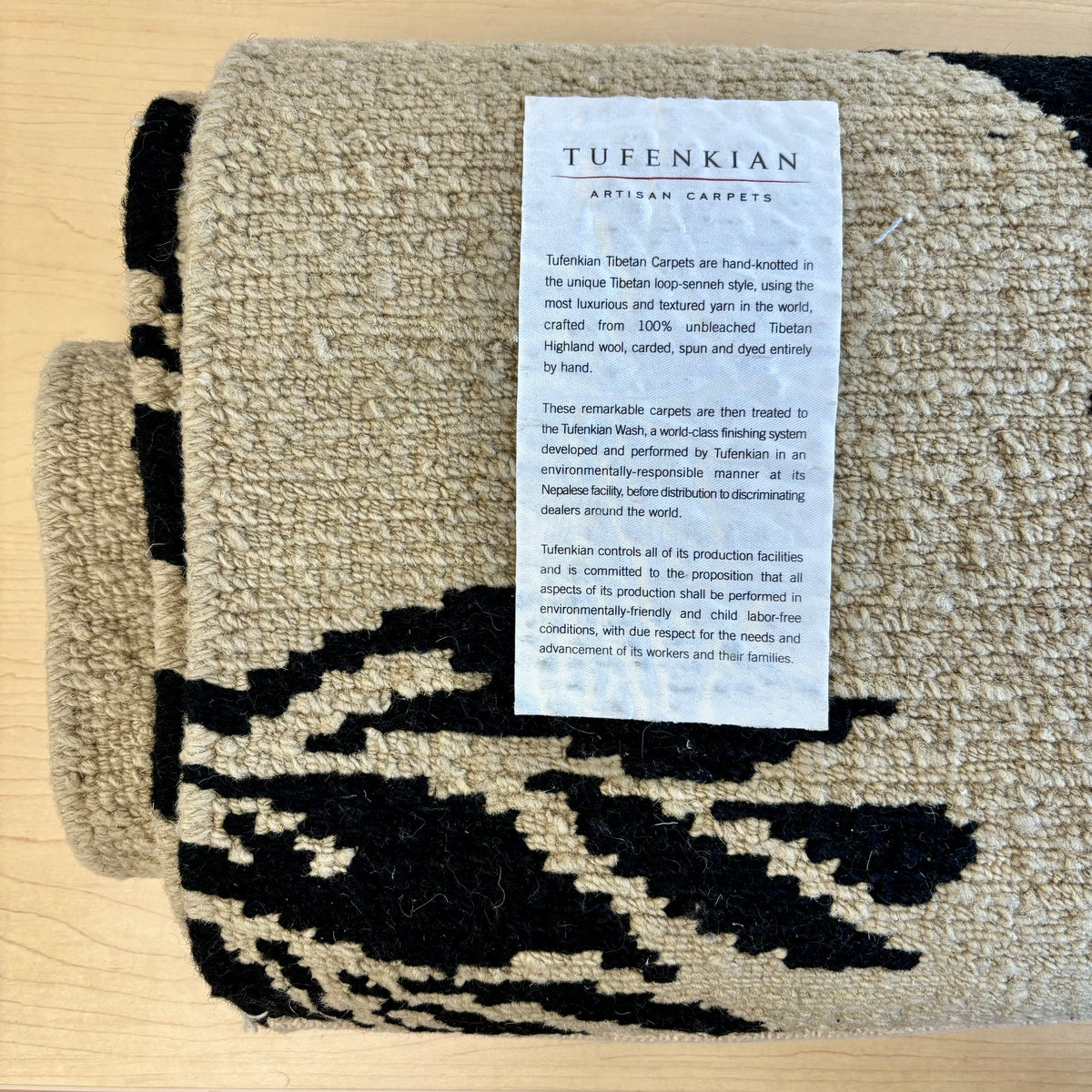 3x5-ft Floral Handmade Rug, Black on Beige, 100% Wool, 248