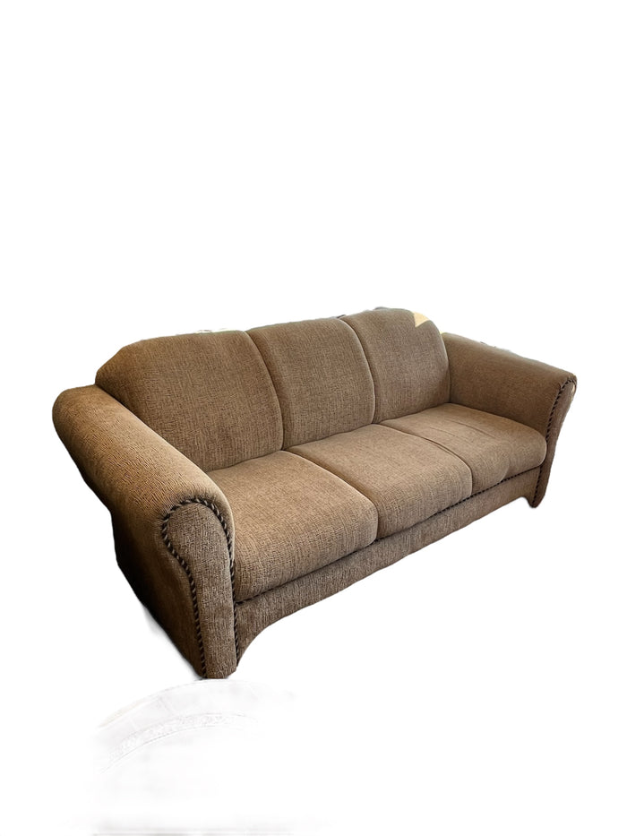 Beige Woven Sofa With Rolled Arms