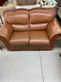 Vintage Camel Brown Leather Loveseat