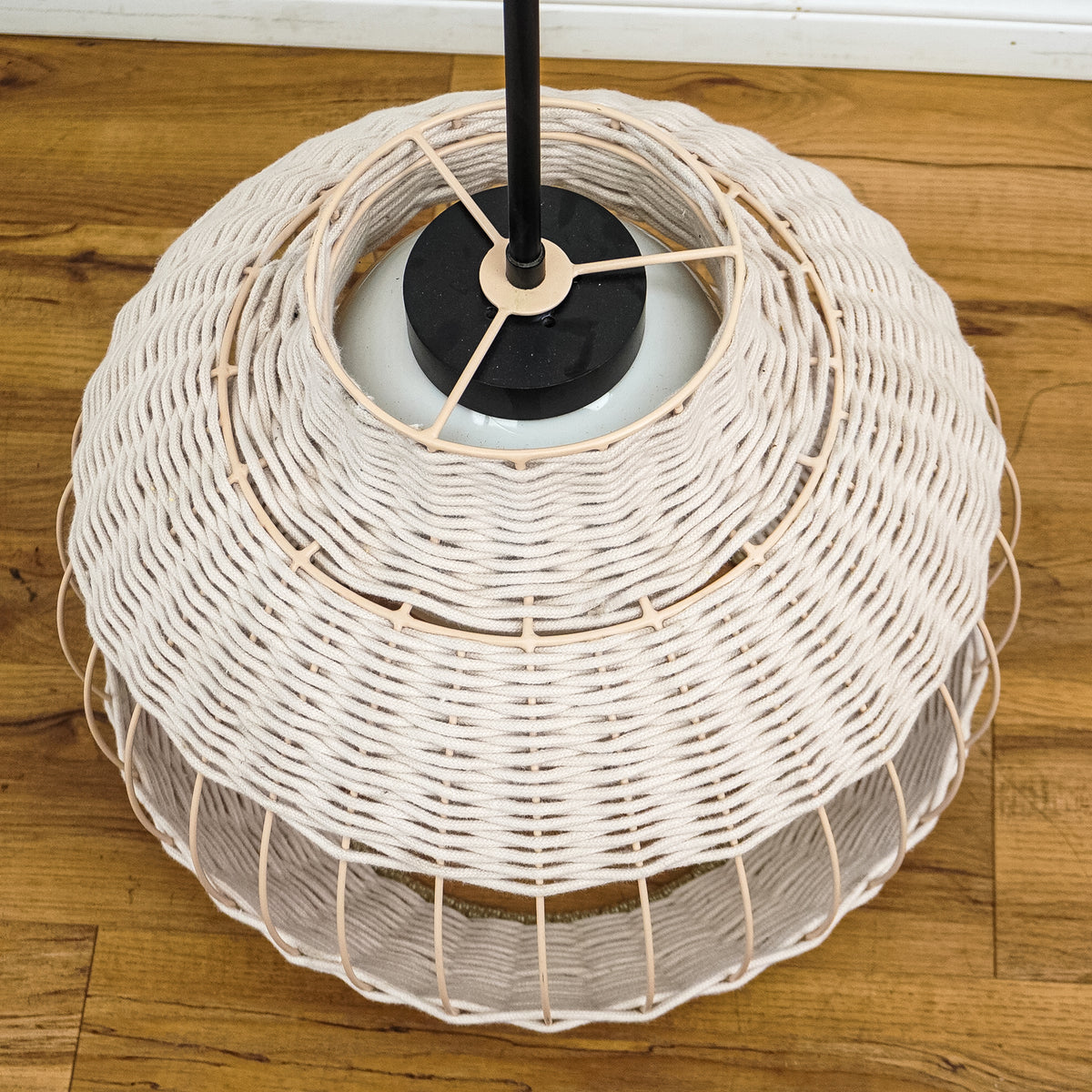 66-Inch High 1-Light Pendant with Open Shade Woven Basket