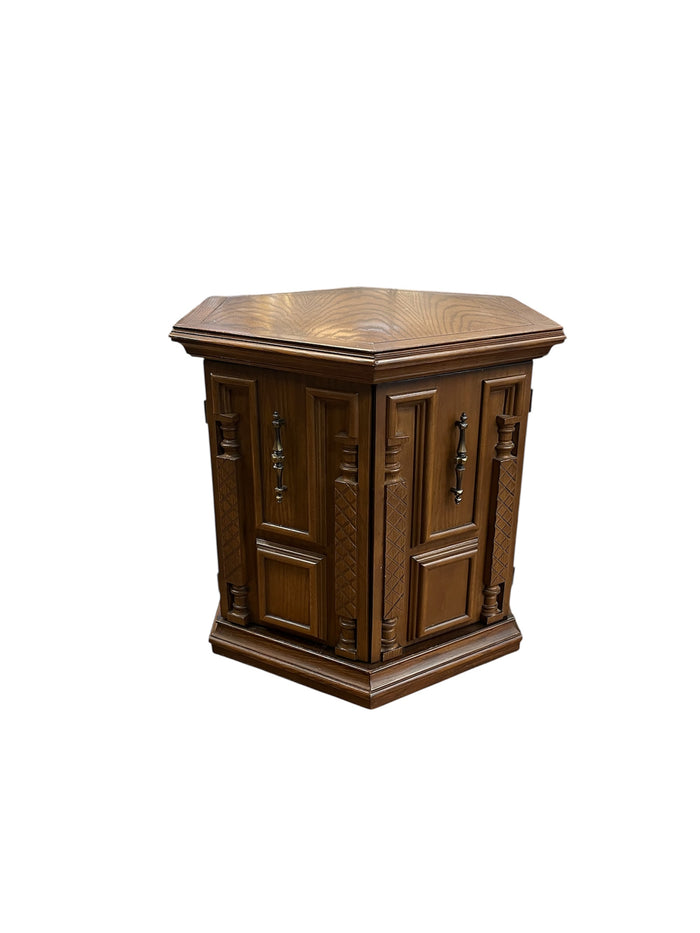 Hexagon Accent Table With Ornate Carving