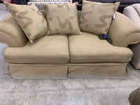 Olive Green Loveseat With Wavy Pattern Pillows