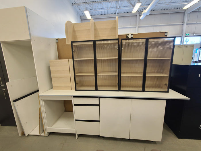 2 Tone Set of White and Light Oak Kitchen Cabinets