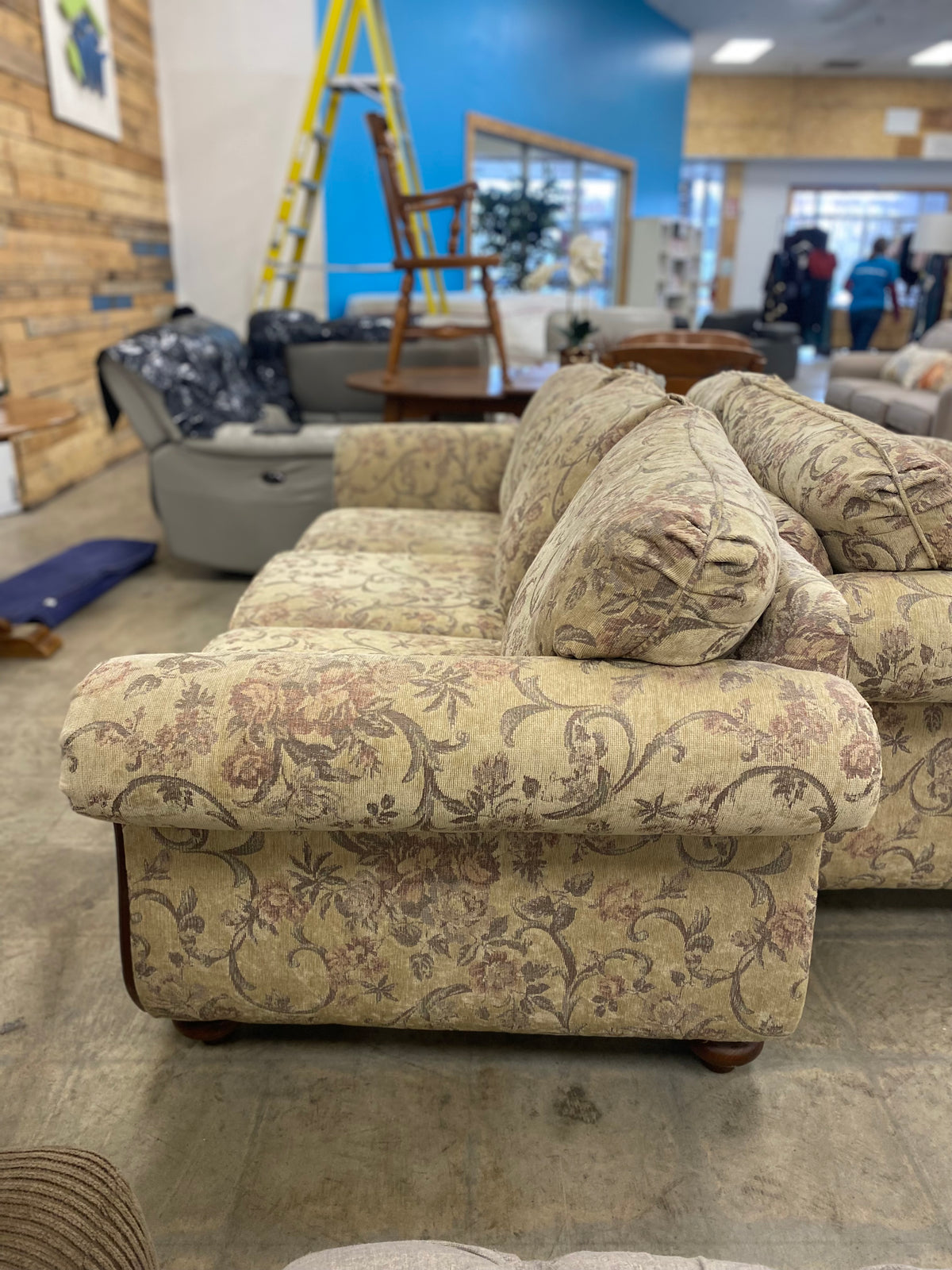 Floral And Dark Wood Sofa