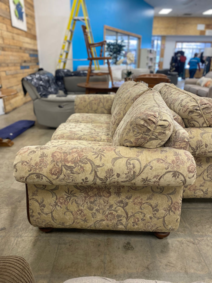 Floral And Dark Wood Sofa