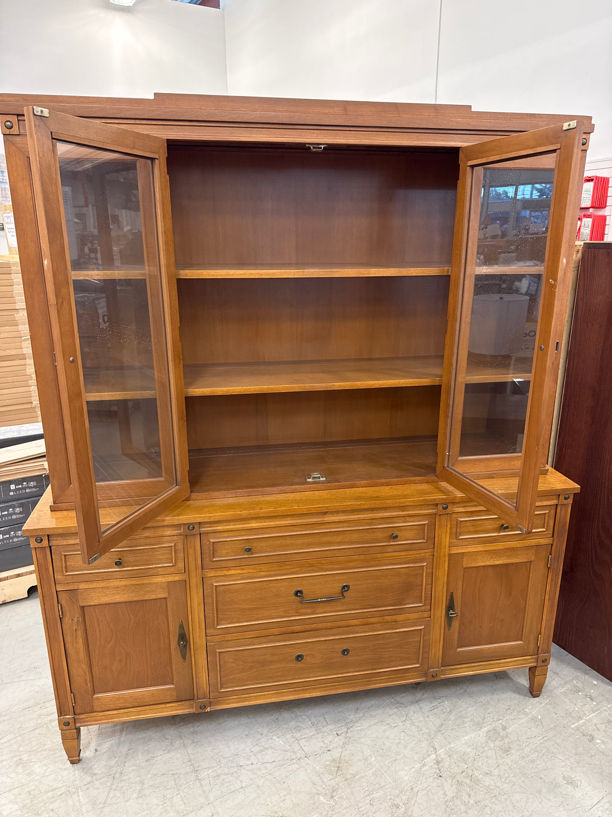 60” Wide Large, Two-Piece Wooden China Cabinet and Buffet Hutch