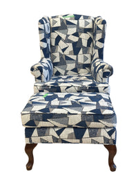 Geo Blue Wing Chair & Footstool