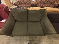 Olive Green Loveseat with Throw Pillows