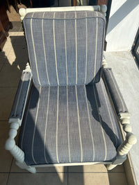 White Frame With Blue Striped Fabric Armchair