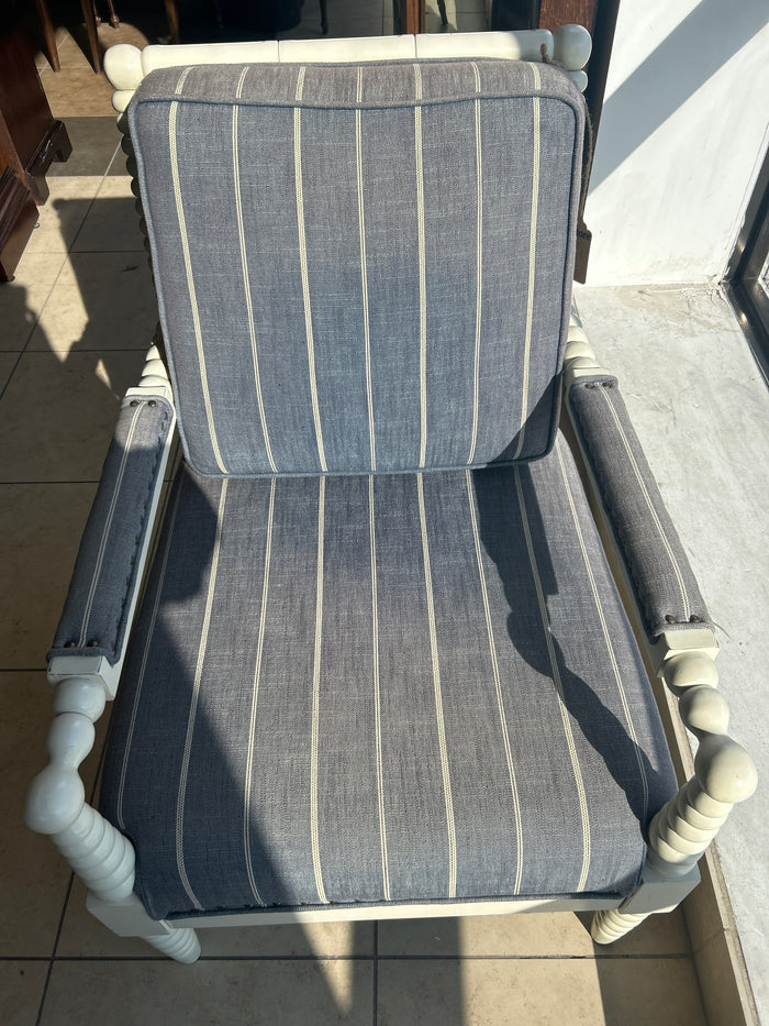 White Frame With Blue Striped Fabric Armchair