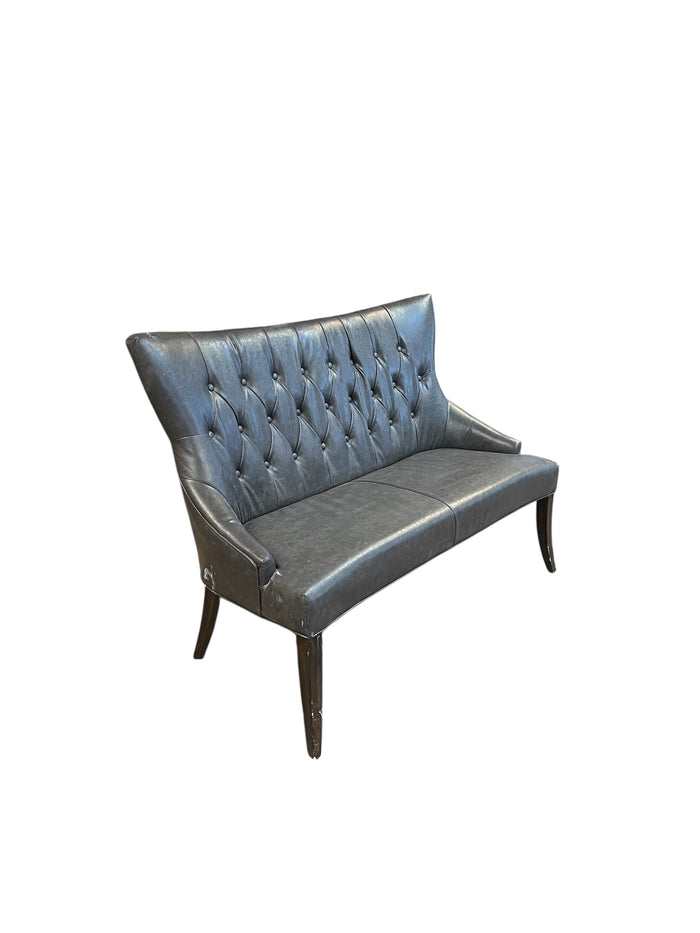 Grey Leather Tufted Back Accent Settee