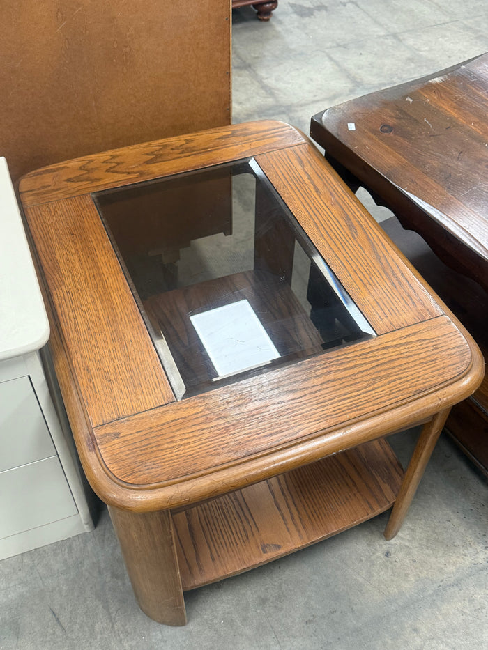 Vintage 1980s End Table with Glass Insert
