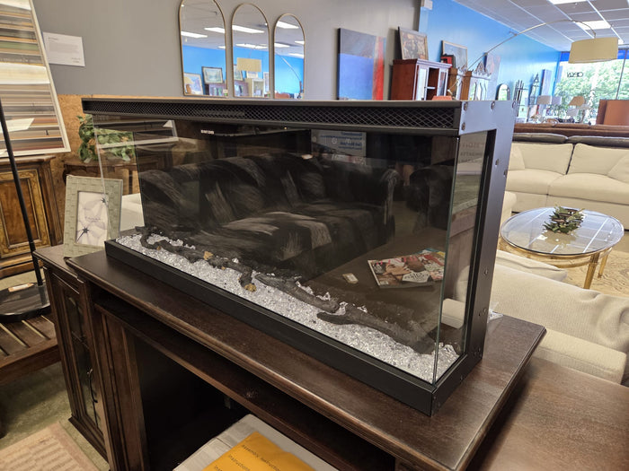 Contemporary Glass Panel Electric Fireplace with Crystal Accents