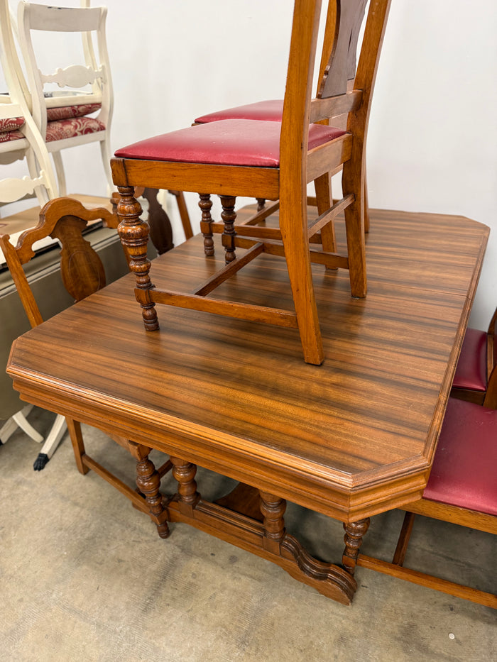 Vintage Honey Brown and Red Dining Table Set