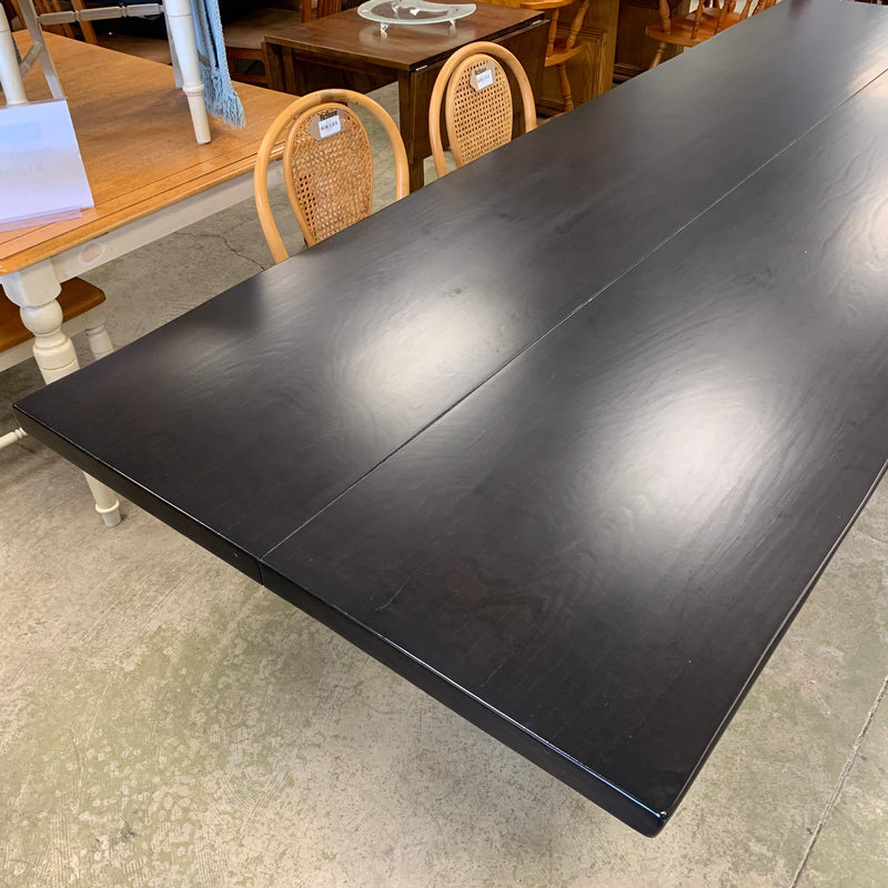 120-Inch W Summit Dining Table – Textured Dark Wood with Sculptural Base