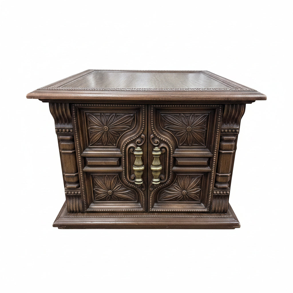 Mid Century Spanish Revival Style Dark Wood End Table