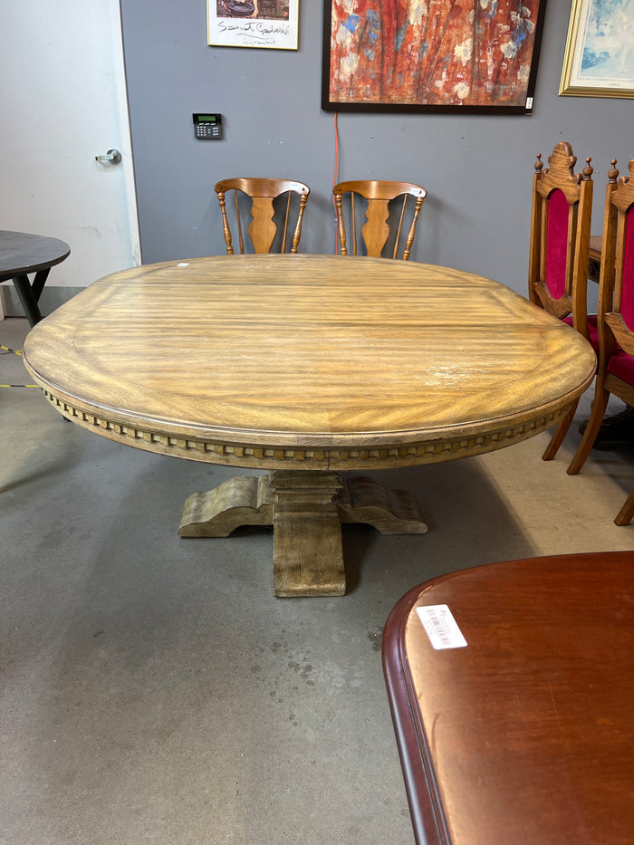 54" Diameter Rustic Oak Table w Leaf