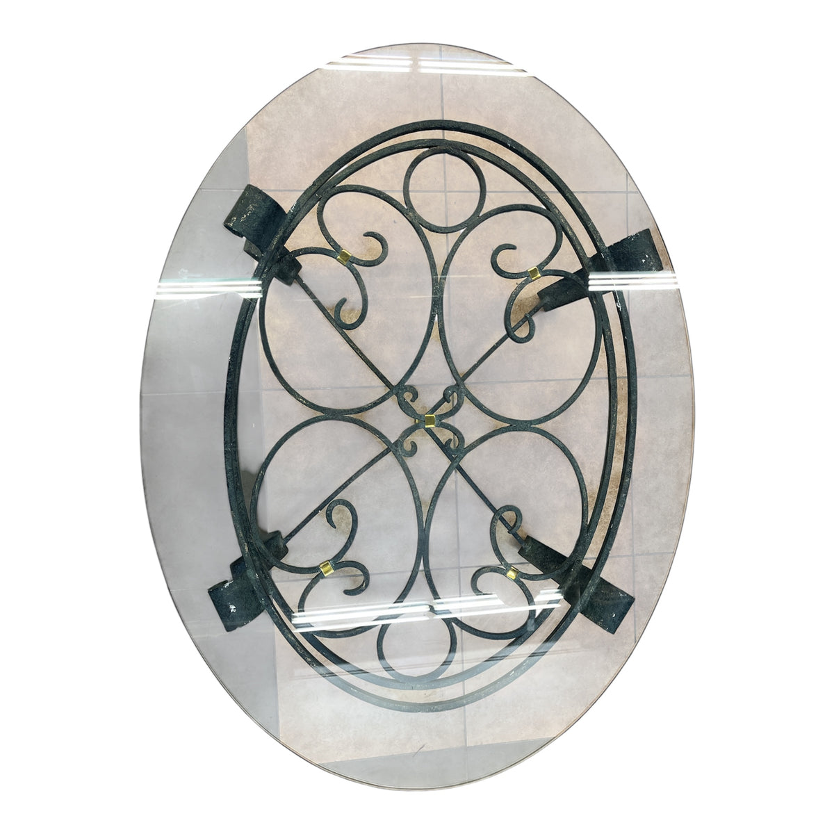Round Glass Coffee Table with Wrought Iron Base