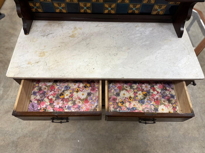 Dark Mahogany Brown Marble Top Dressing Table